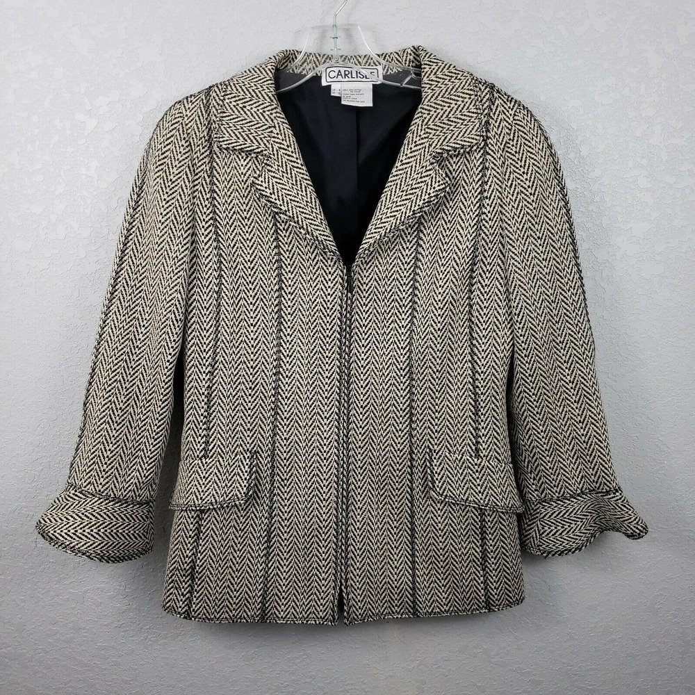 Carlisle chevron black white blazer jacket 8 tan